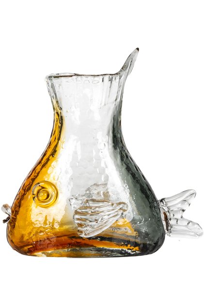 Dekoratif Cam Vazo Balık Şekilli Füme Kehribar 22x23 Cm.