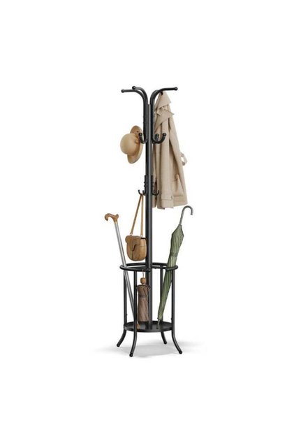 SONGMICS Coat Rack Freestanding, Coat Stand with Umbrella Holder, 12 Hooks, Metal, 175 cm Tall, for Entryway, Hallway, Living Room, Bedroom, Ink Black