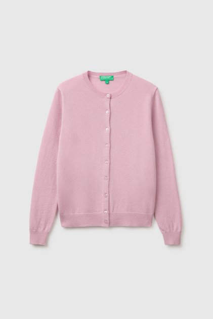 Women's lilac 100% merino crew neck cardigan