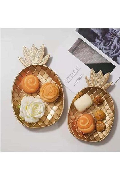 TOMSUN Set of 2 Pcs Wooden Snack Tray Food Fruits Dish Plate Pineapple Shape Nuts Storage Platter