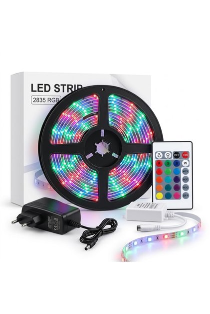 Bandă LED RGB profesională, 10 m, telecomandă, 300 LED-uri SMD 2835, 16 moduri de iluminare, IP65, 16 culori, 4 moduri dinamice, kit complet