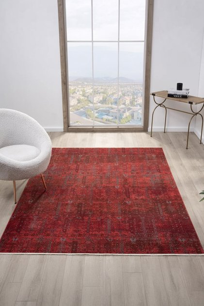 Etnik Afgan Desenli Halı Vintage Kırmızı Tonlu Salon Halısı Yolluk Mutfak Halısı