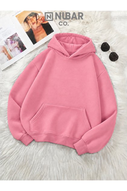 Pink 3 Thread Hooded Sweatshirt Oversize Winter 100% Cotton