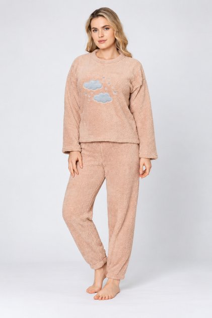 Pijama damă „COCOLINO” crem cu imprimeu nori și steluțe