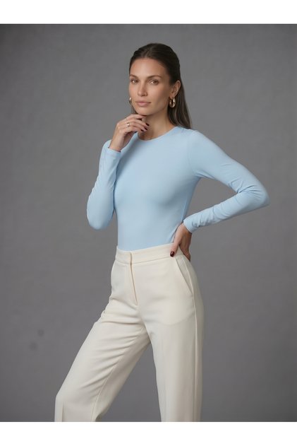 Kadın Uzun Kollu Bisiklet Yaka Çıtçıtlı Slim Fit Esnek Bodysuit