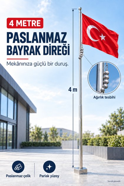 4 Metre Paslanmaz Bayrak Direği