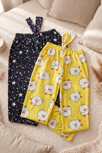 Women's 2-Piece Pajama Bottom Set Duck Star Pattern Elastic Waist Comfortable Cut Home Pajamas