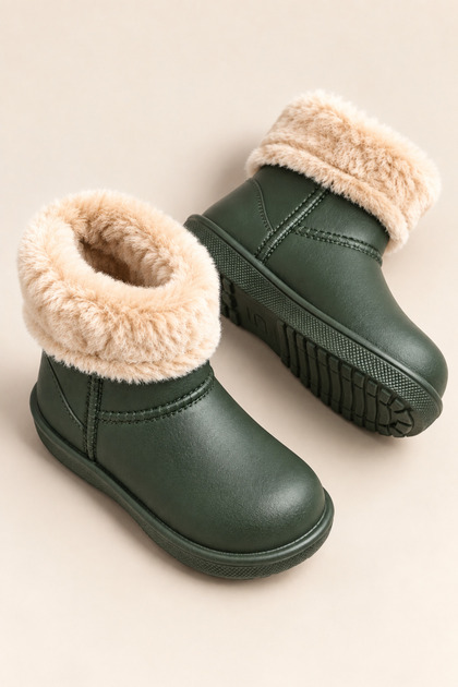 Children's Fur Boots Waterproof Non-Slip Sole Boys Girls Unisex Children's Rain Boots with Fur Inside Snow Boots