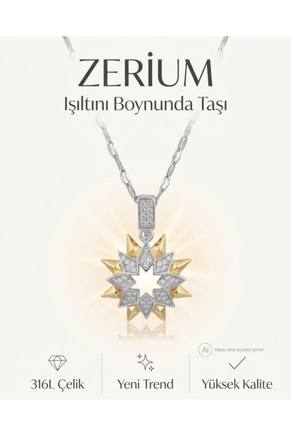 Trend Women's Steel Necklace Steel Zircon Stone Sun and North Star 45cm