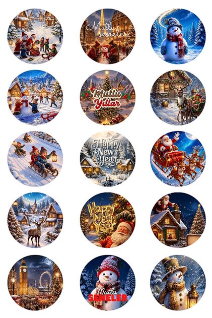 Mixed New Year Sticker Set, Large Size (4cm) - 300 Pieces (20 Sheets) - New Year Figures
