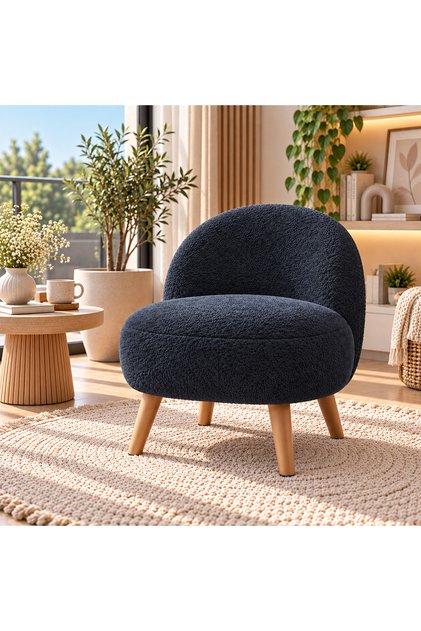 Teddy Kumaş Mini Berjer Çocuk Koltuğu Ahşap Ayaklı Tekli Koltuk