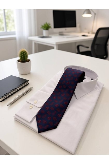 Microfiber 8 cm Şal Desen Lacivert Kravat