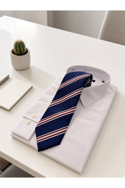 Microfiber 8 cm Striped Navy Blue-White Tie
