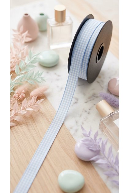 French Blue Plaid Ribbon 25 Yards, 10mm