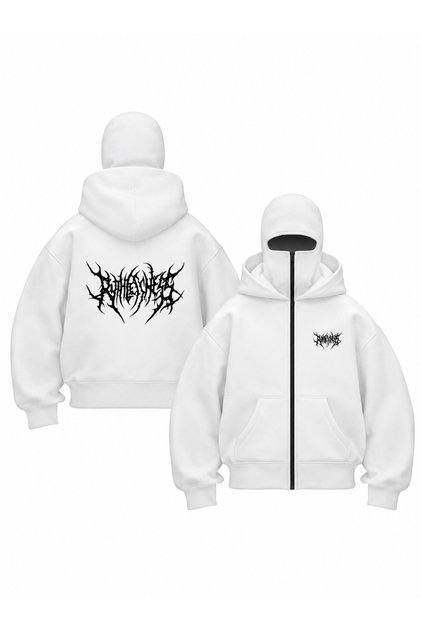 Erkek Ninja Ninja Fermuarlı Oversize Kapüşonlu Ön ve Sırt Baskılı 3 İplik Sweatshirt