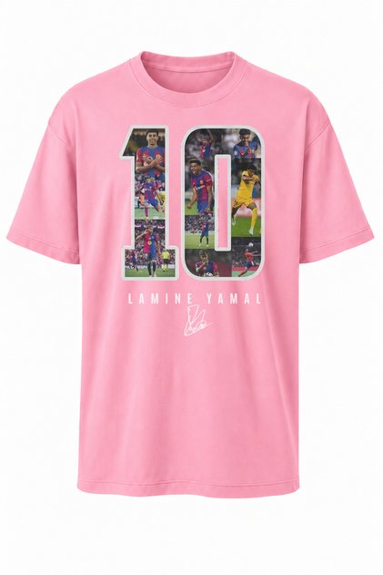 AWE Lamine Yamal 10 Numara Kolaj ve İmza Baskılı Futbol Tişört, Tüm Bedenler İçin, %100 Pamuklu Tshirt(Pembe,578,7-8 Yaş)