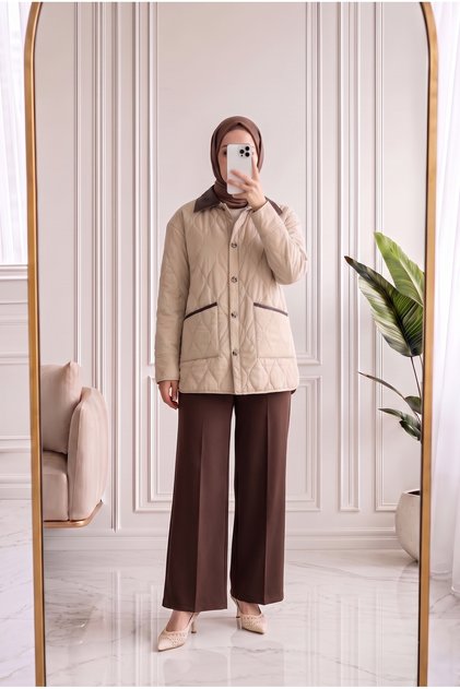 Leylanaz Collared Leather Quilted Coat-En2229 Stone