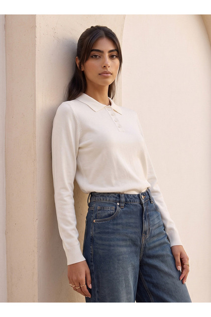 Youth Polo Sweater with Ribbed Hem