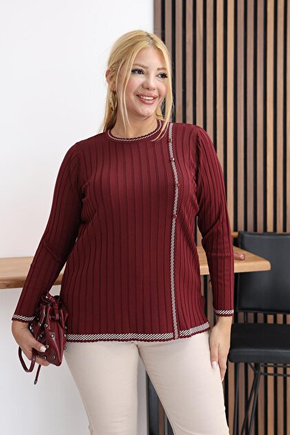 Plus Size Mercerized Sweater with Button Detail
