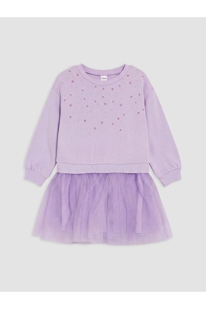 Özmarka New Season Lilac Polka Dot Girls' Tulle Tutu Dress