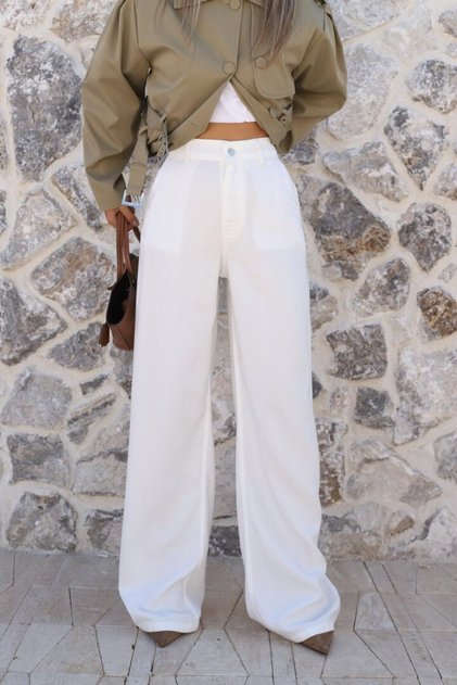 White High Waist Slim Fabric Jeans