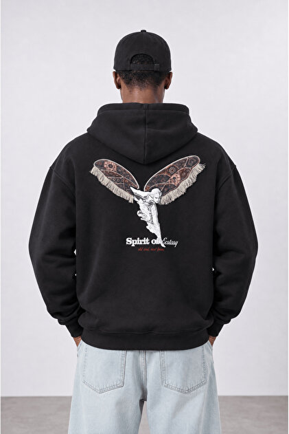 Men's Spirit Patch Detailed Oversize Hoodie Black