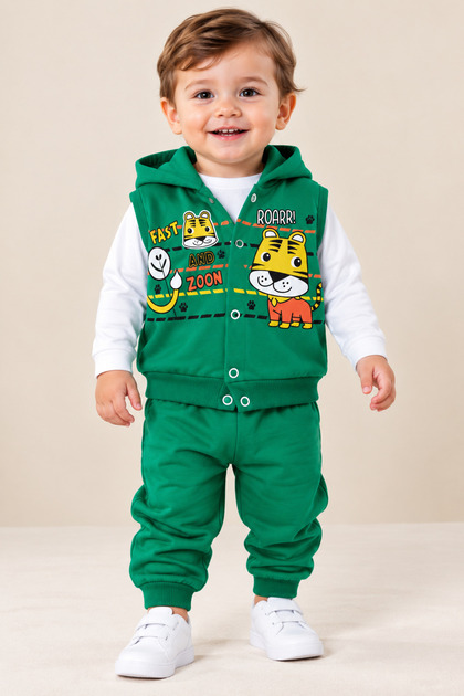 Baby Boy 3-Piece Set Printed Hooded Vest & Sweatshirt and Pants