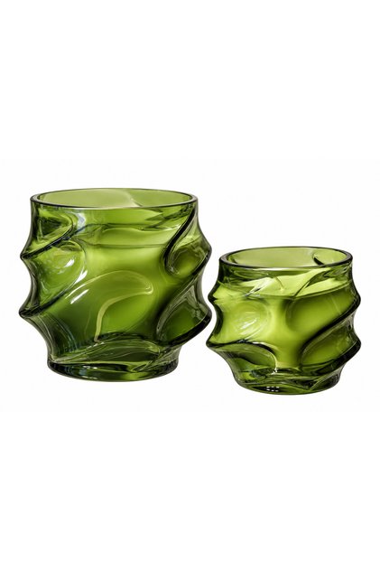 Yeşil Cam Murano Zigzag Mum Set