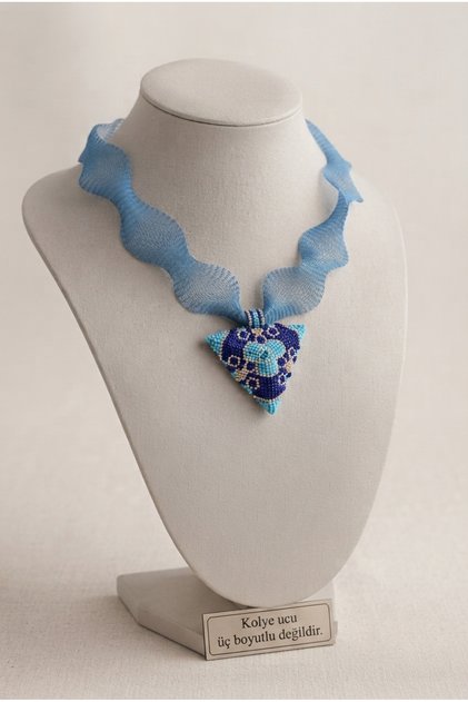 Handmade Special Design Triangle Shaped Necklace with Miyuki Beads and Titanium Ribbon
