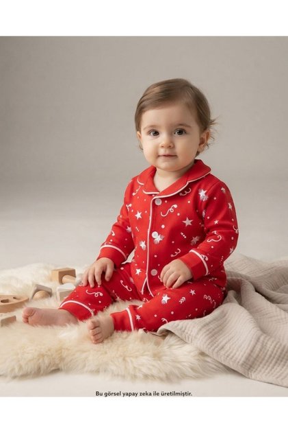 Star Printed 6-9-12-18-24 Months Double Breasted Collar Cotton Pajama Set for Boys and Girls Babies