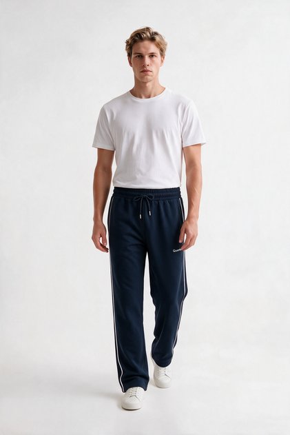 Comfortable Fit, Double Ribbed Combed Cotton Sweatpants with Zipper Pockets, Straight Leg
