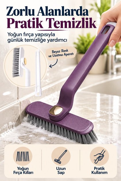 Döner Başlıklı Uzun Saplı Temizlik Fırçası Fayans Lavabo Mutfak Banyo Fırçası 360°