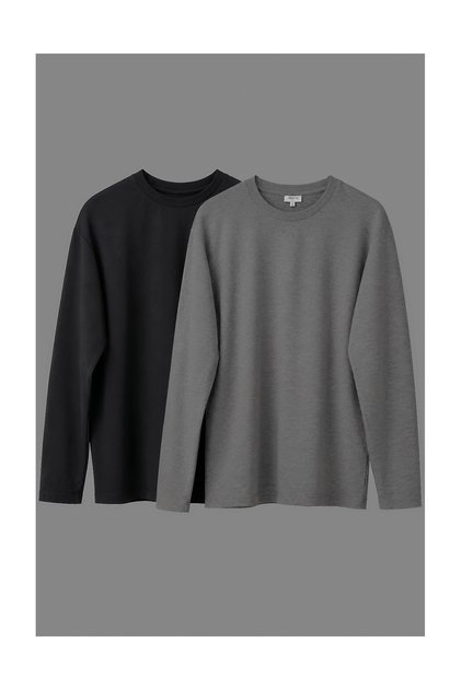 Men's Crew Neck Long Sleeve Basic T-Shirt Set of 2
