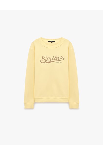 Three Threaded Ribbed Long Sleeve Crew Neck Printed Sweatshirt