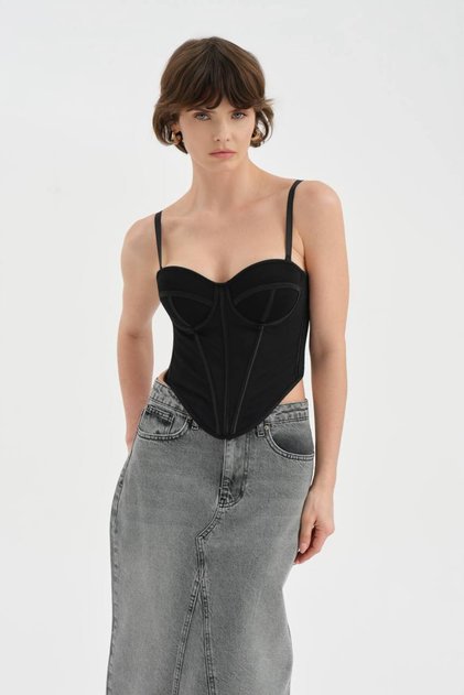 Women's Tulle Fabric Corset with Inner Lining and Underwire Design