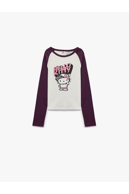 Hello Kitty Printed Cotton Camisole Crew Neck Long Sleeve Licensed Crop T-Shirt