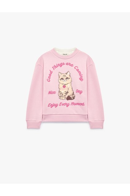 Cat Printed Hooded Crew Neck Long Sleeve Sweatshirt