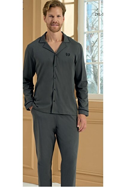 100% Cotton Front Buttoned Long Sleeve Men's Shirt Pajama Set Wide Size Option