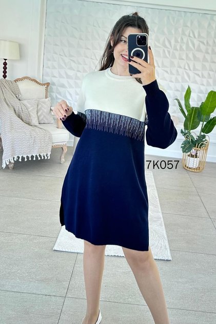 Crew Neck Glittery Knit Dress 7K057