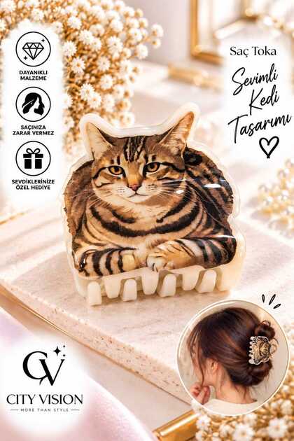 6 cm Bone Acetate Hair Clip with Real Cat Figure and Illustration - Stylish, Durable, Fun