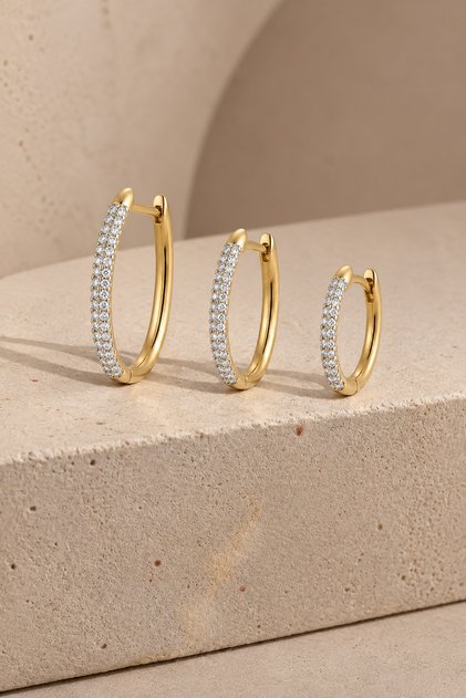 Nora 3'lü taşlı gold küpe