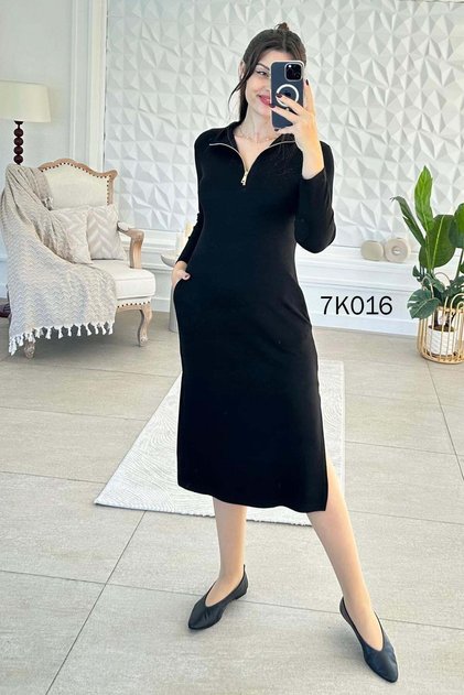 Zipper Detail Pique Woven Dress 7K016