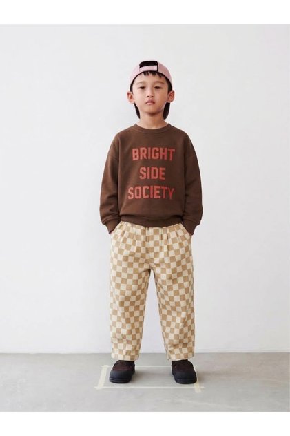 Laciel Paris Baloon Checkered Jean Pants and Brown Sweatshirt Set