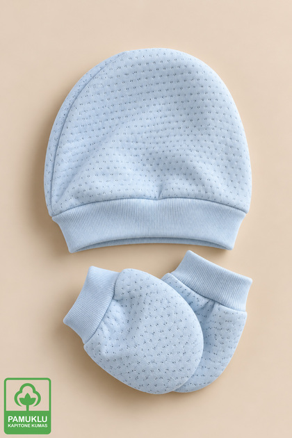 Unisex Baby Quilted Cotton Newborn Baby Beanie Gloves Set