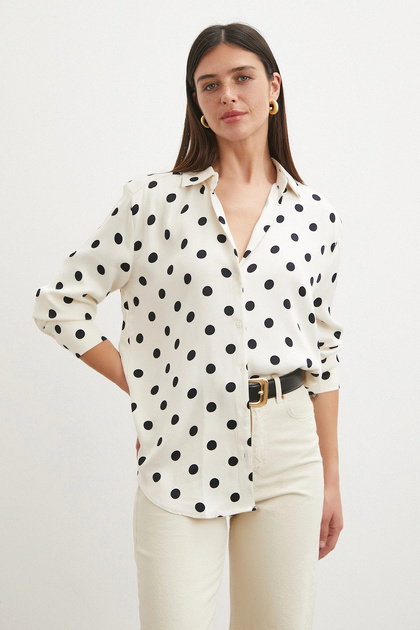 Polka Dot Satin Shirt Black