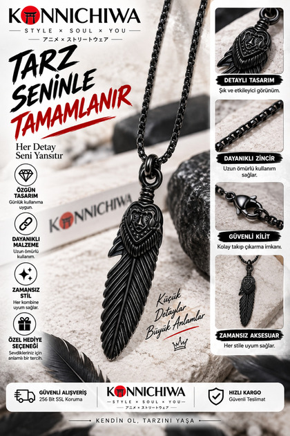 Native American Inspired Black Feather Necklace – Unisex Accessory Symbol Necklace with Figure Detail Chain