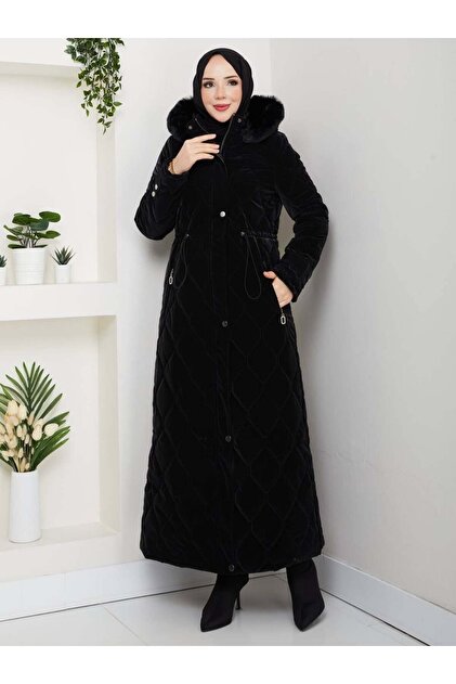 Nowa Cebi Zippered Stylish Quilted Coat Black