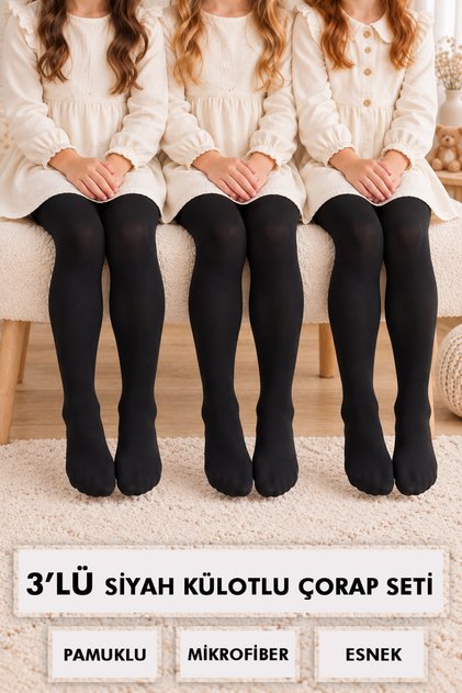 Aida 40 Denier Girls' Pantyhose Black Economical Set of 3