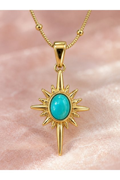 Turquoise Stone North Star Bulk Chain Necklace Gold Color Steel Minimal Women's Necklace
