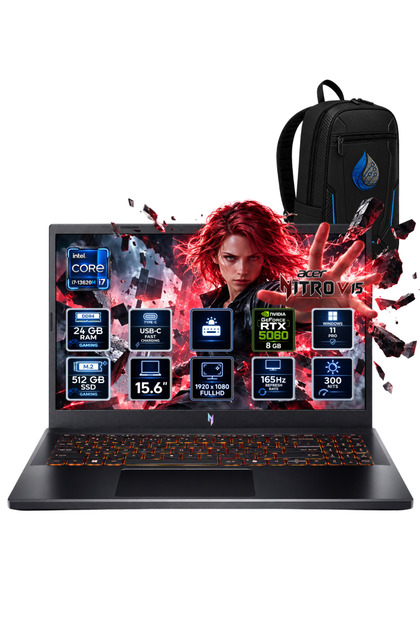 Nitro V 15 İ7-13620H 24 GB DDR4 512 GB SSD RTX 5060 8GB 15.6'' FHD 165Hz Windows 11 Pro NH.QZ8EY.002RNP05